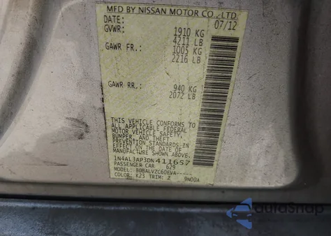 2013 Nissan Altima 2.5 Sl z USA, uszkodzony, nr VIN 1N4AL3AP3DN411657